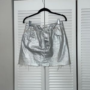 TOPSHOP Silver Denim Mini Skirt